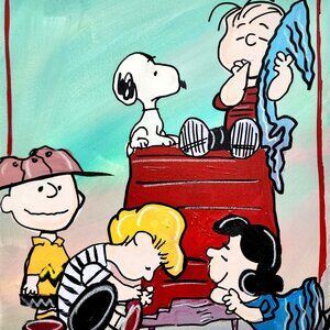 Charlie Brown Snoopy Peanuts 16x20 Original Handmade Painting Wall Fine Art